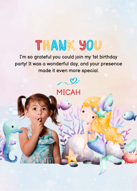 2.5x2.5 Magnetic Stickers - Custom Photo & Text Mermaid Birthday Thank You Pack of 12